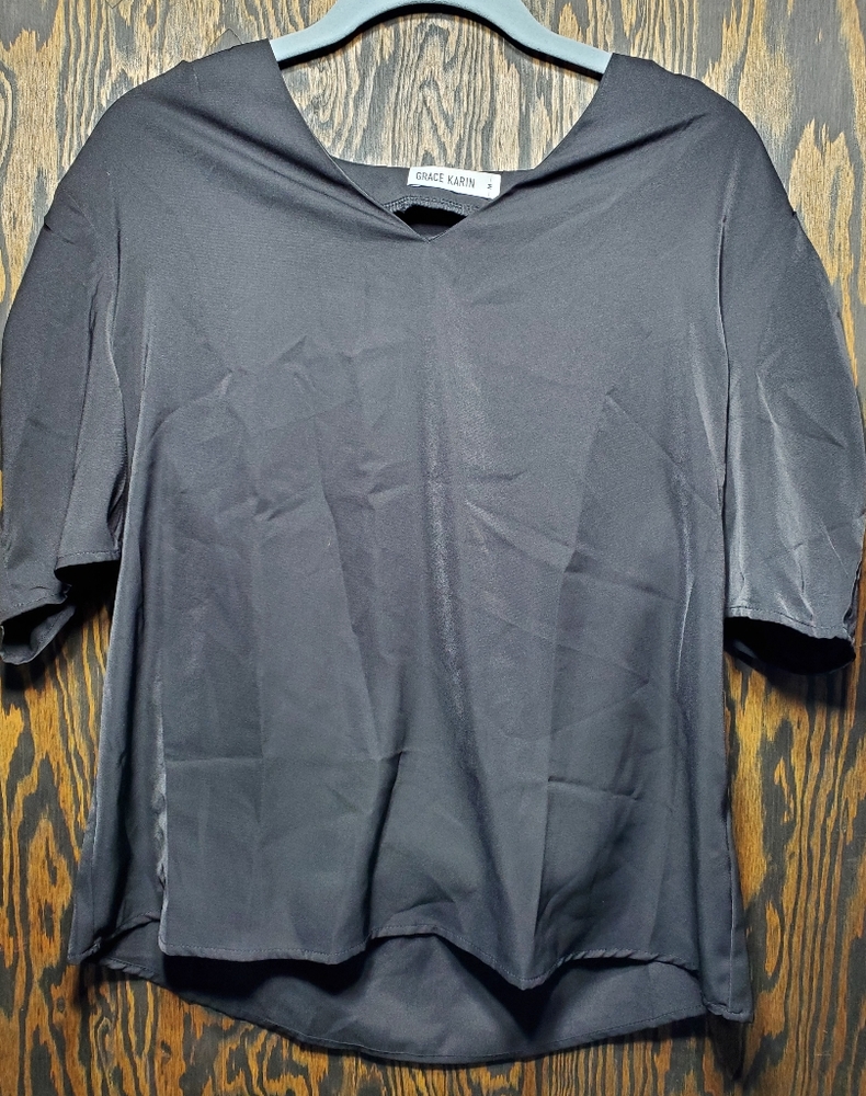 Grace Karin Black V Neck Blouse Size Medium